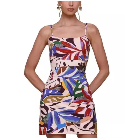 Anthropologie Women's Denim Printed Square-Neck Bodycon Mini Dress - Picture 1 of 15